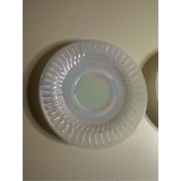 Federal Glass Luster Iridescent Opalescent Diamond Moonglow Saucer Set 5.5” - Picture 2 of 8